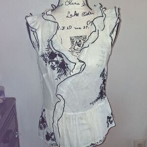 Anthropologie LITHE Cream Sleeveless Ruffled Peplum Blouse